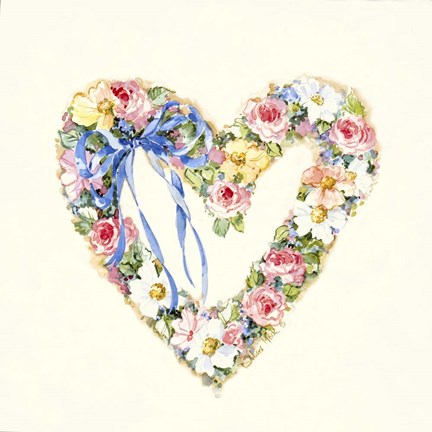 Framed Pink Ribbon Heart Wreath Print