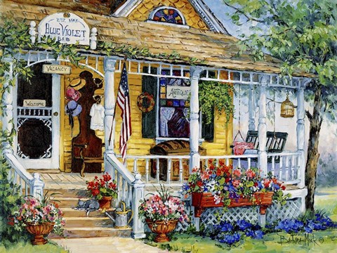 Framed Blue Violet Bed and Breakfast Print