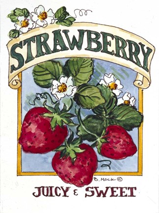 Framed Juicy and Sweet Strawberry-Seed Packet Print