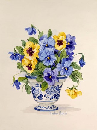 Framed Blue and White Porcelain Pansies Print