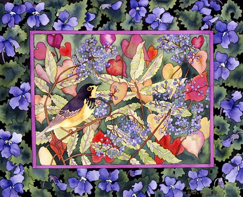 Framed Bird with Elderberries Print