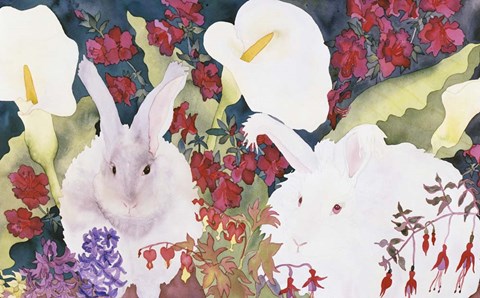 Framed Bunnies with Callas Print