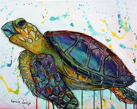 Framed Sea Turtle w/paint splotches Print