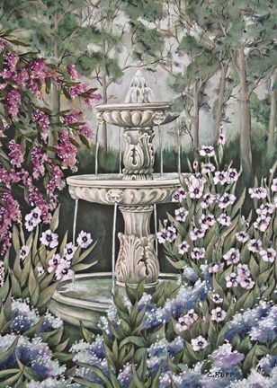 Framed Garden Fountain Print