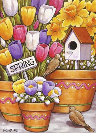 Framed Spring Birds Flowers Print