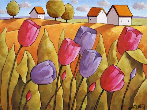 Framed Tulips Landscape Yellow Print