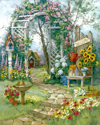 Framed Country Garden Arbor Print