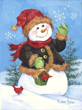 Framed Fur Coat Snowman Print
