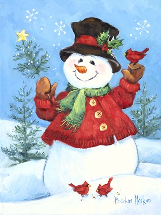 Framed Red Coat Snowman Print