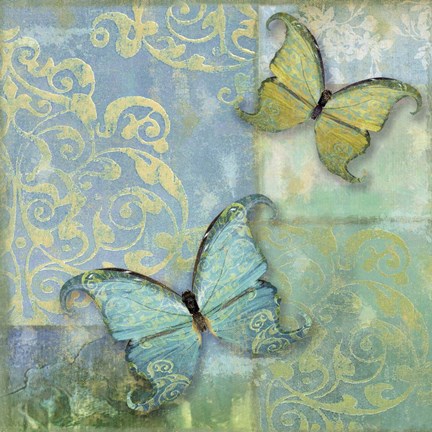 Framed Damask &amp; Butterflies I Print