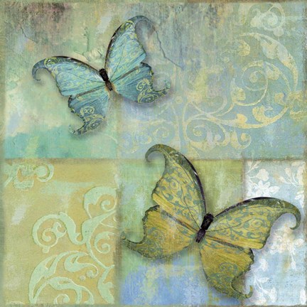 Framed Damask &amp; Butterflies II Print