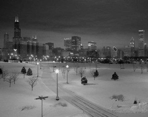 Framed Snowy Chicago Skyline Print