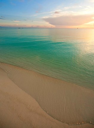 Framed Elevated View of Beach at Sunset, Great Exuma Island, Bahamas Print