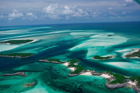Framed Aerial View of Island in Caribbean Sea, Great Exuma Island, Bahamas Print
