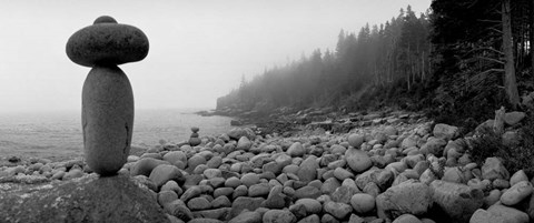 Framed Cairn on a Rocky Beach, Maine Print
