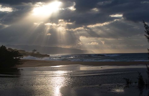 Framed Scenic View of Beach during Sunset, Hawaii Print