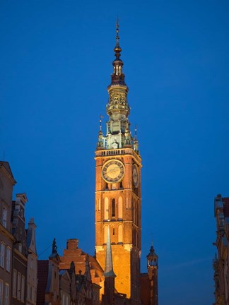 Framed Low Angle View of Clock Tower, Gdansk, Poland Print