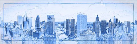 Framed Chicago Buildings in Blue Print