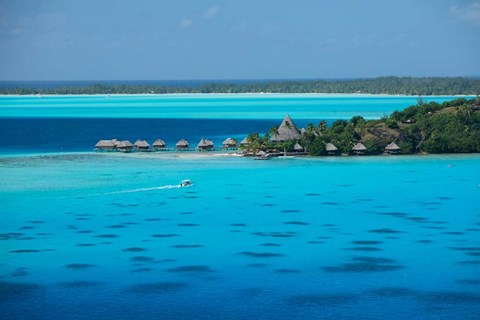 Framed Bungalows on the Beach, Bora Bora, French Polynesia Print