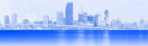 Framed View of Skylines at Night, Miami, Florida Print