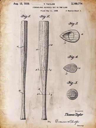 Framed Baseball Bat 2 White Patent Print