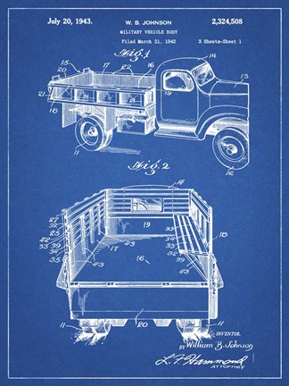 Framed Blueprint Army Troops Transport Truck Patent Print