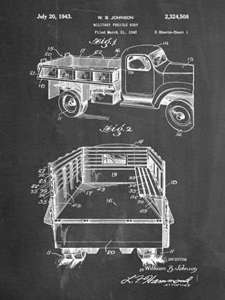 Framed Chalkboard Army Troops Transport Truck Patent Print