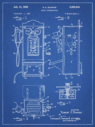 Framed Blueprint Wall Phone Patent Print