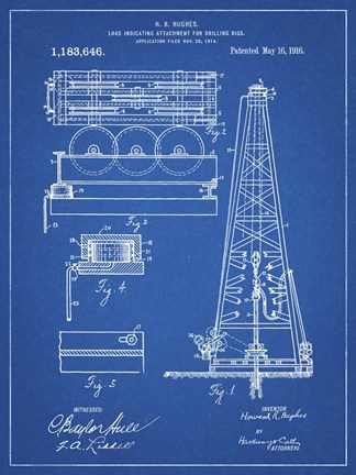 Framed Blueprint Howard Hughes Oil Drilling Rig Patent Print