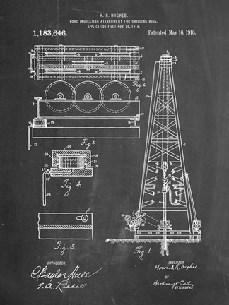 Framed Chalkboard Howard Hughes Oil Drilling Rig Patent Print