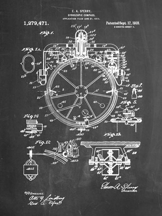 Framed Chalkboard Gyrocompass Patent Print
