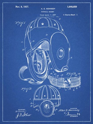 Framed Blueprint Football Leather Helmet 1927 Patent Print