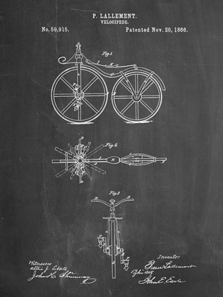 Framed Chalkboard First Bicycle 1866 Patent Print