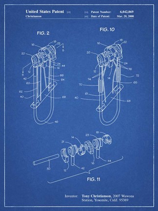 Framed Blueprint Rock Climbing Camalot Patent Print