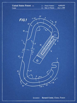 Framed Blueprint Oval Carabiner Patent Print
