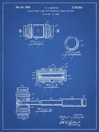 Framed Blueprint Gavel 1953 Patent Print