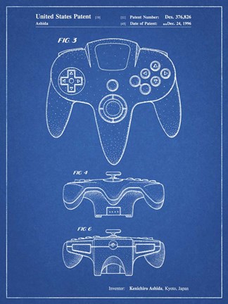 Framed Blueprint Nintendo 64 Controller Patent Print