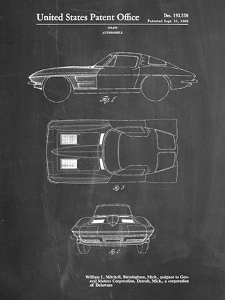 Framed Chalkboard 1962 Corvette Stingray Patent Print