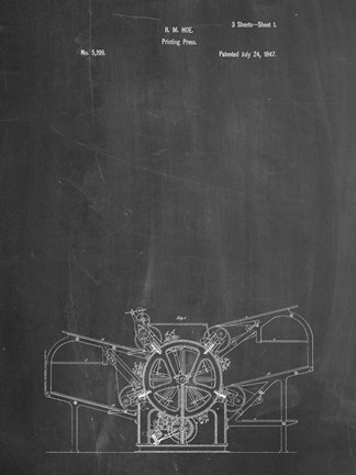 Framed Chalkboard Printing Press Patent Print