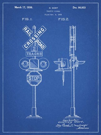 Framed Blueprint Railroad Crossing Signal Patent Print