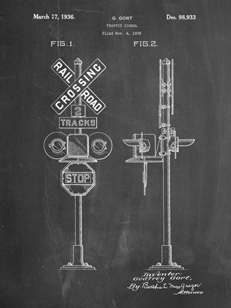 Framed Chalkboard Railroad Crossing Signal Patent Print