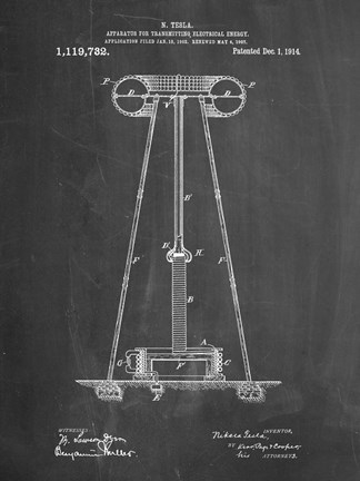 Framed Chalkboard Tesla Energy Transmitter Patent Print