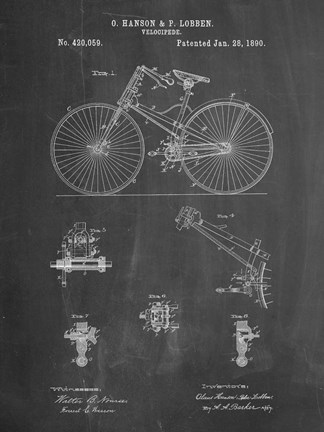 Framed Chalkboard Bicycle 1890 Patent Print