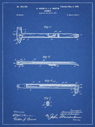 Framed Blueprint Dispensing Hammer Patent Print