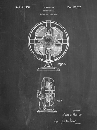 Framed Chalkboard Table Fan Patent Print