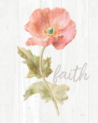 Framed Garden Poppy on Wood Faith Print