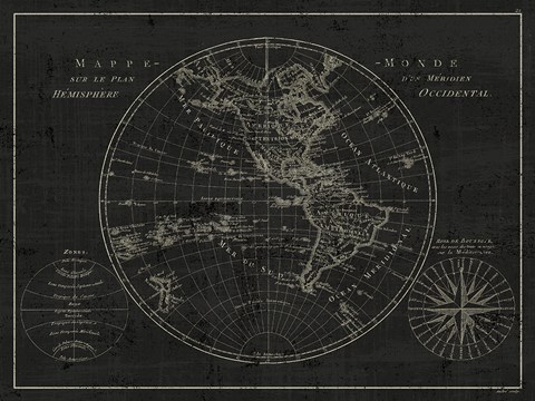 Framed Mappemonde Etching v2 Print