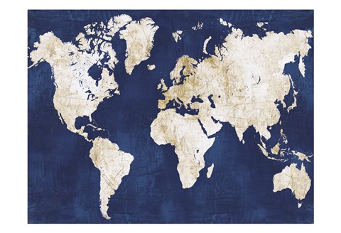 Framed World Map Navy Gold Print