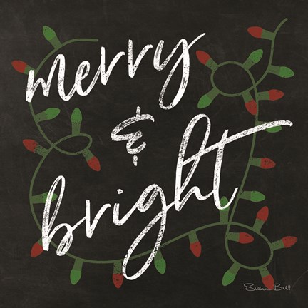 Framed Merry &amp; Bright Chalkboard Print