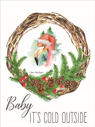 Framed Baby It&#39;s Cold Outside Wreath Print